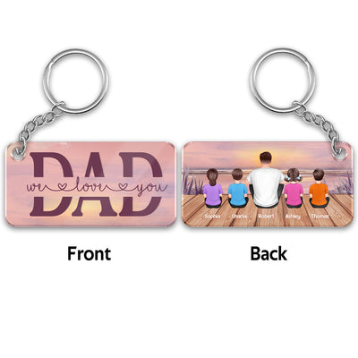 Dad And Kids Back View Lake Sunset Personalized Acrylic Keychain
