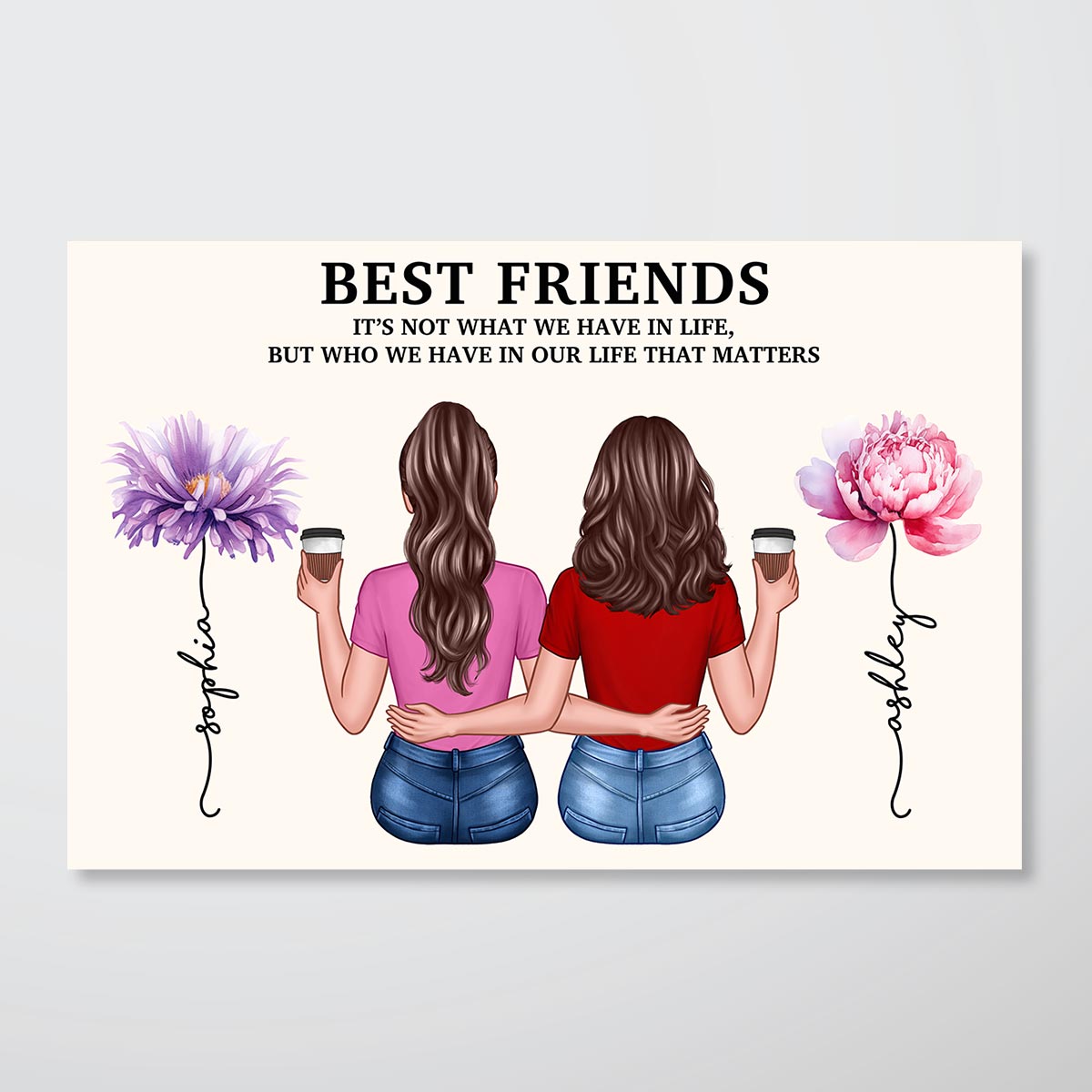 Besties Watercolor Birth Month Flowers Gift For Best Friends Personalized Horizontal Poster