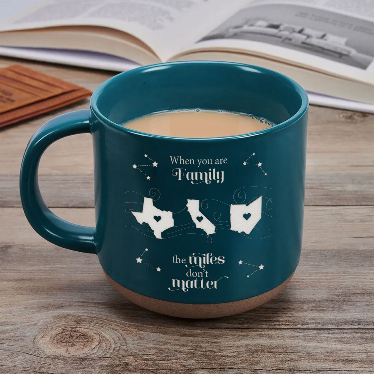Long Distance Family Friends Siblings Sisters Besties Personalized Engraved Pottery Mug, Togetherness Christmas Gift