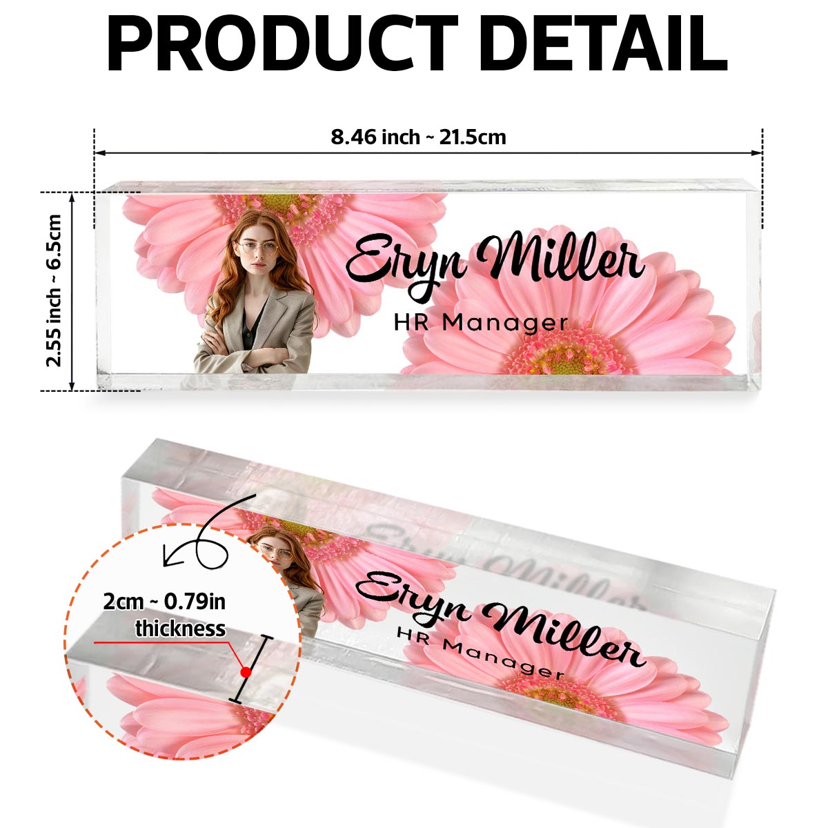 Upload Photo Daisy Flowers Blank Personalized Acrylic Desk Name Plate, Gift For Colleagues, Coworkers, Boss, Nurses, Doctors