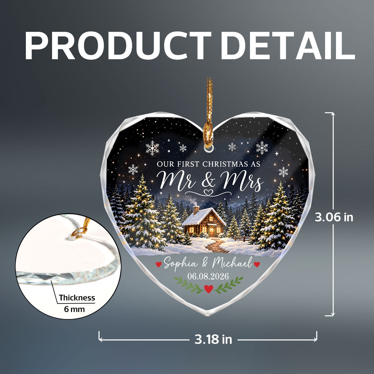 Our First Christmas As Mr Mrs Winter Cabin House - Personalized Glass Ornament - First Christmas Married Ornament For Couple