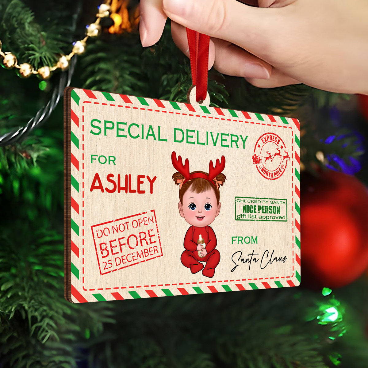 Letter From Santa Special Delivery For Cute Doll Kid Personalized Money Holder Ornament, Christmas Gift For Daughter Son Granddaughter Grandson