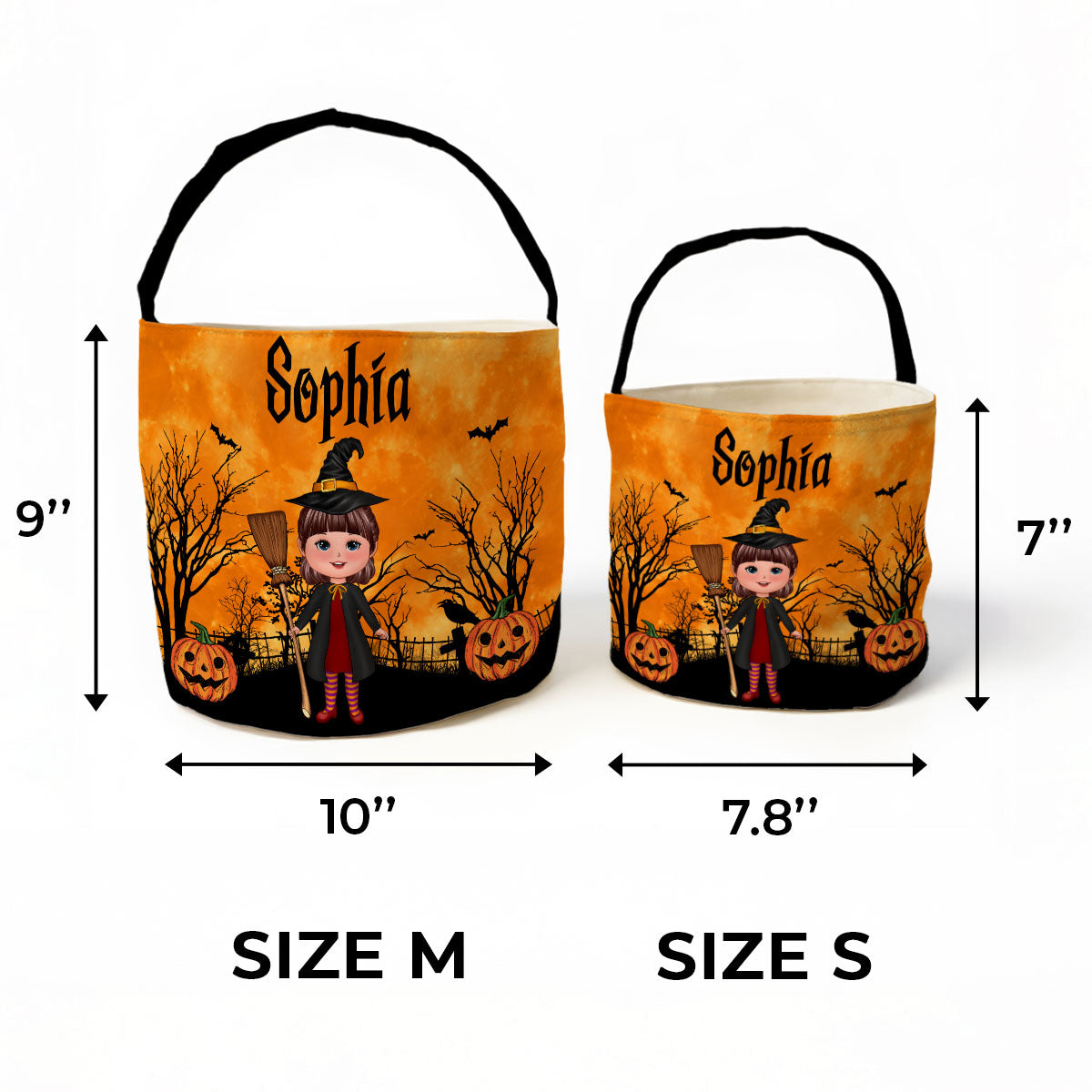 Halloween Character Moon Bat Tree Personalized Trick Or Treat Basket, Halloween Gift For Kids