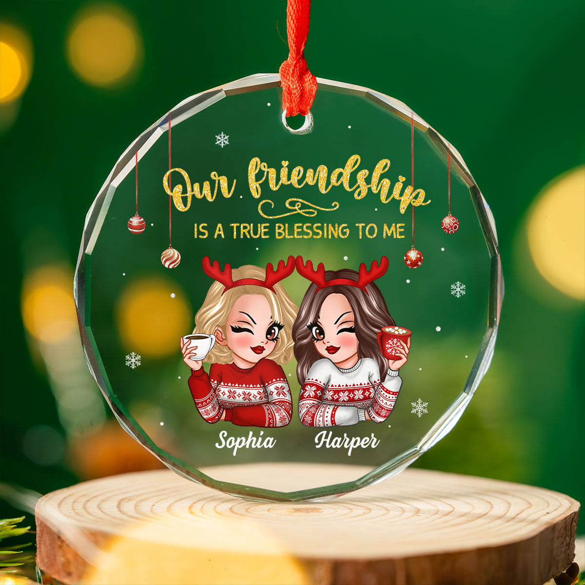 Our Friendship Is A True Blessing To Me Besties Gift Personalized Glass Ornament