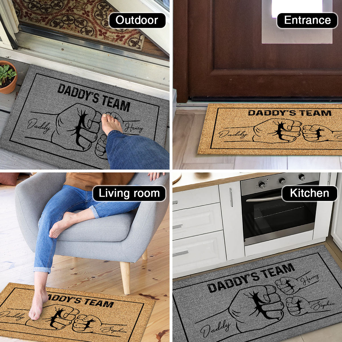 Daddy's Team Fist Bump Personalized Doormat