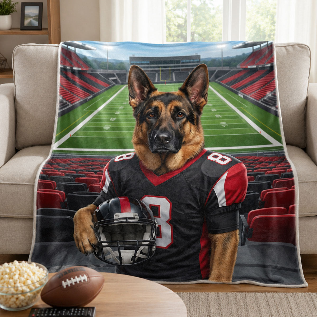 Custom Pet Photo and Name Football - Personalized Fleece Blanket - Gift for Football Lovers, Gift for Him