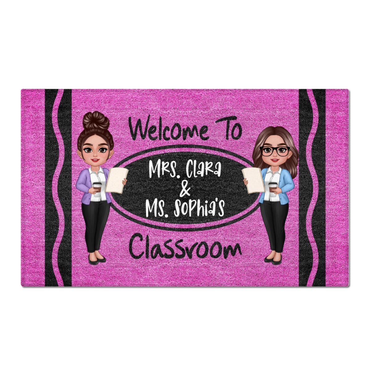 2 Teachers Welcome To Classroom Crayon Pattern Personalized Doormat