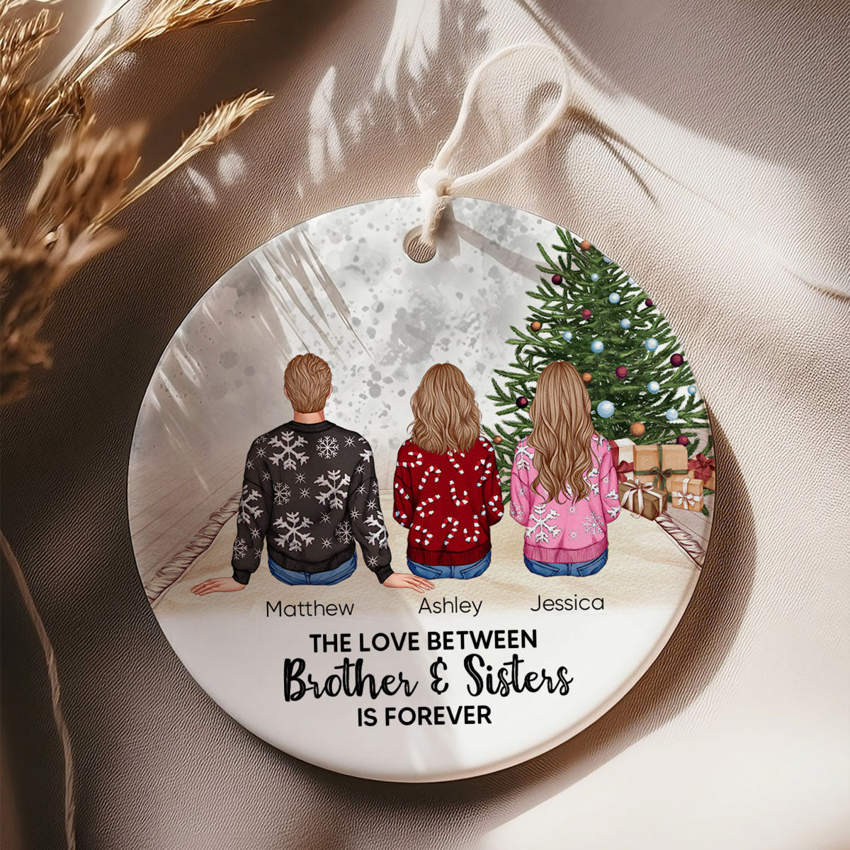Personalized Siblings Christmas Tree Cozy Inside Ornament, Personalized Brothers and Sisters Ornament, Siblings Gift