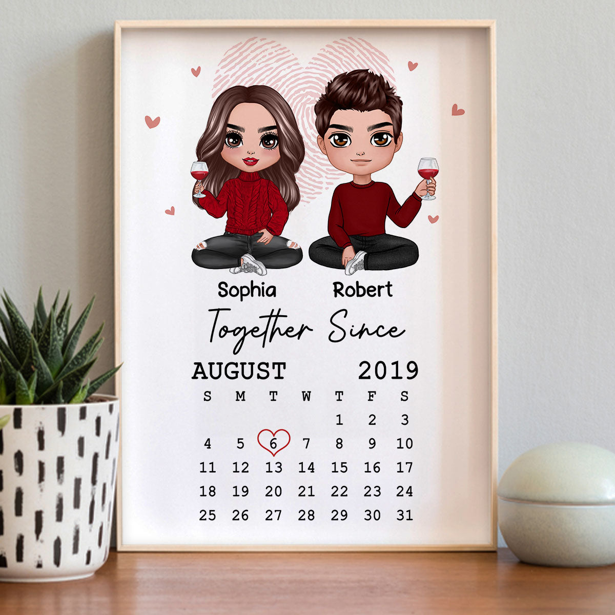 Doll Couple Sitting Anniversary Date Calendar Personalized Vertical Poster - Anniversary Gift For Couple - Gift For Him, Gift For Her