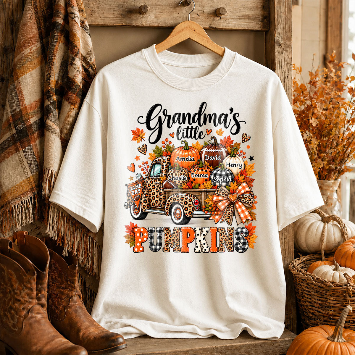 Grandma's Little Pumpkins Game Day - Personalized Shirt - Football Grandma, Football Mom