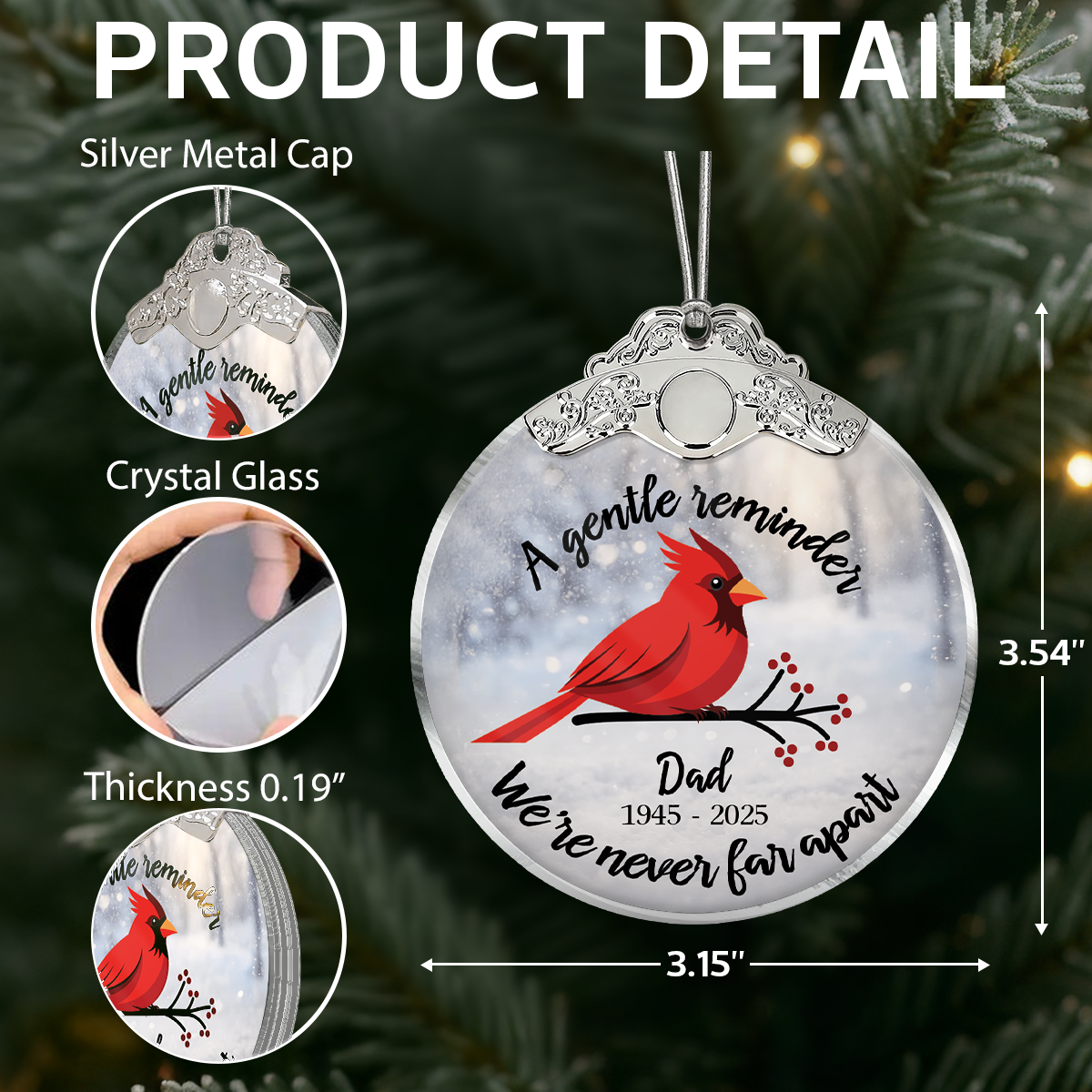 Cardinal Gentle Reminder From Heaven - Personalized Glass Ornament With Silver Cap - Christmas Memorial Keepsake For Family