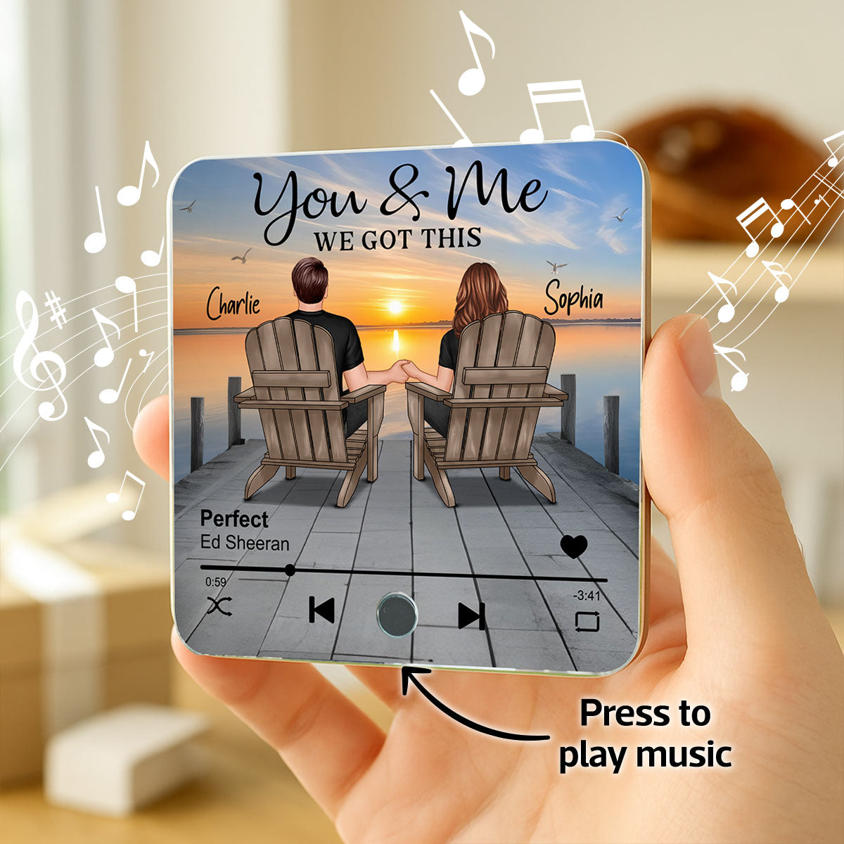 Eternal Love Couple Sitting On The Lake Dock - Personalized Music Fridge Magnet - Heartfelt Gift For Couple, For Him, For Her, Husband, Wife
