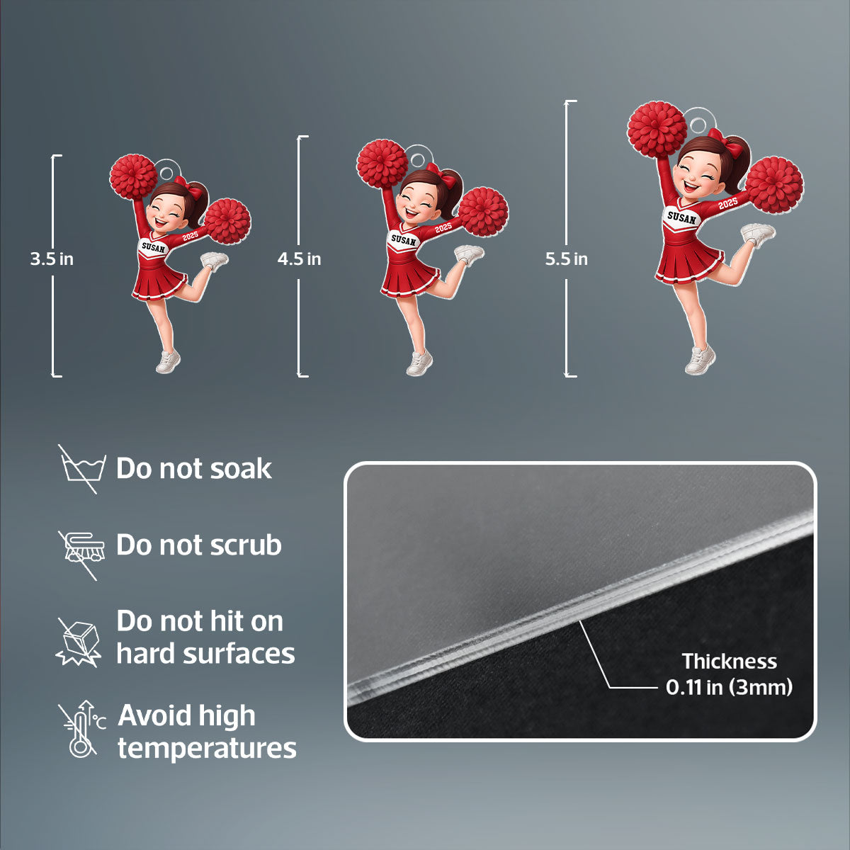 Personalized 3D Effect Cheerleader Girl Personalized Acrylic Ornament, Christmas Gift for Daughter, for Granddaughter