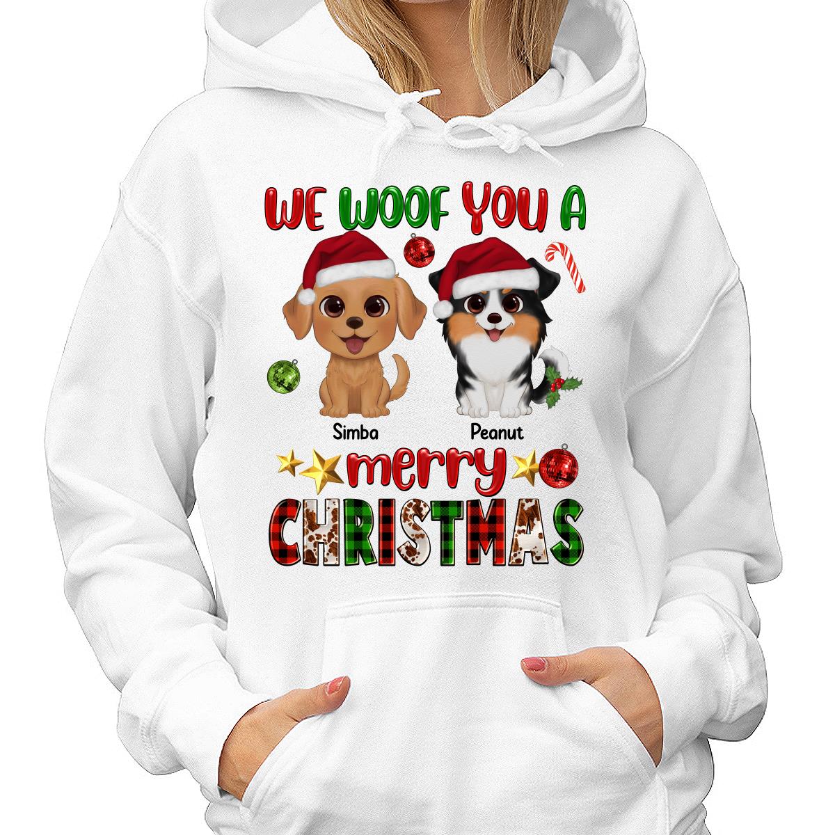 Watercolor Cute Dogs Woof You A Merry Christmas Personalized Shirt