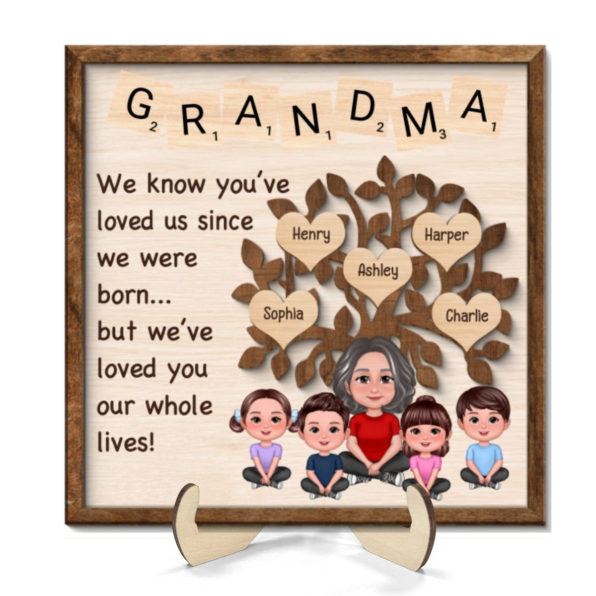 Family Tree Grandma We Know You‘ve Loved Us Since We Were Born Personalized 2-Layer Wooden Plaque