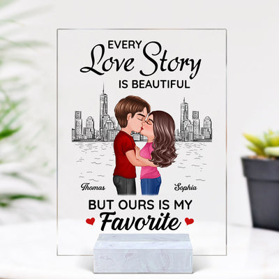Doll Couple Kissing Skyline Every Love Story Is Beautiful Gift For Him For Her Personalized Acrylic Plaque