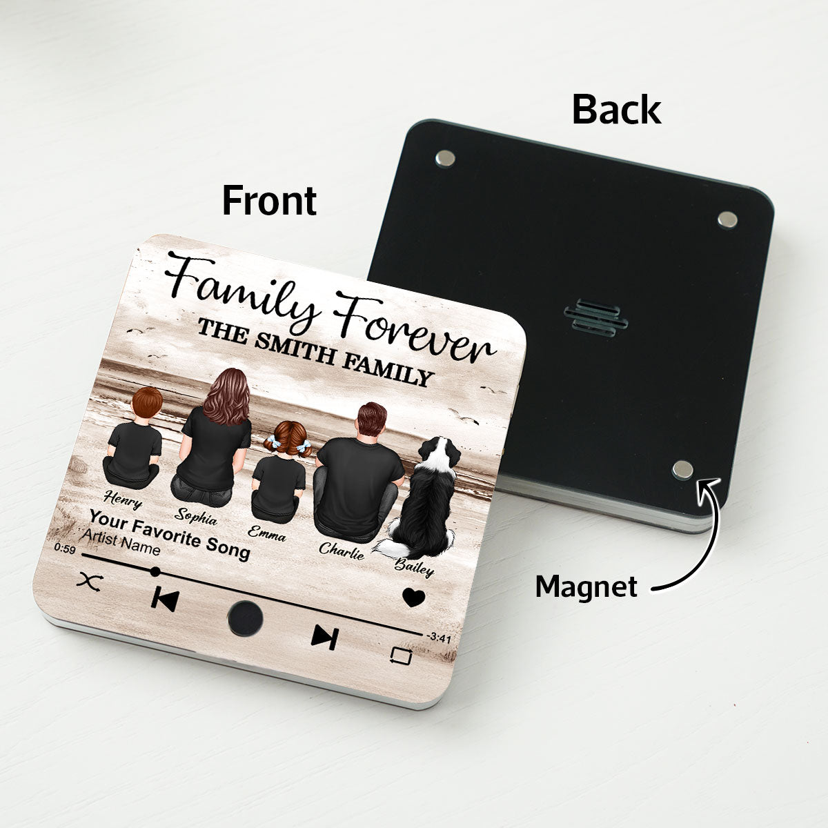Family Beach Landscape Personalized Music Fridge Magnet, Heartfelt Gift For Family