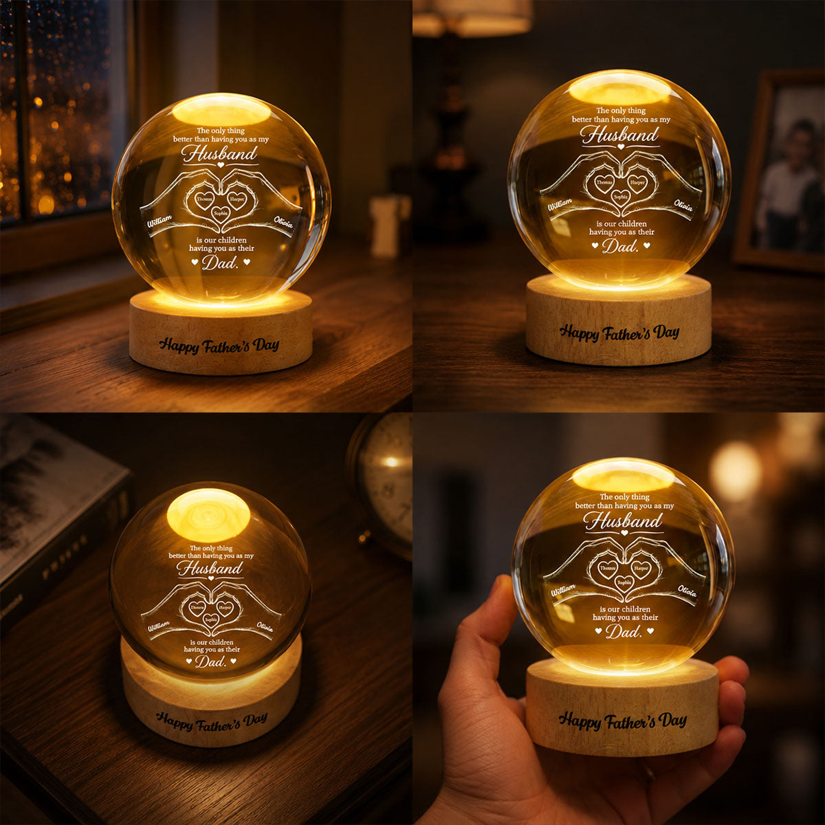 The Only Thing Having You As My Husband Hearts in Hands - Personalized Crystal Ball LED Night Light -  Gift For Husband