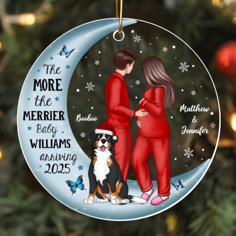 Pregnancy Custom Family On Moon, Expecting New Baby, Mom to be Gift Acrylic Circle Ornament