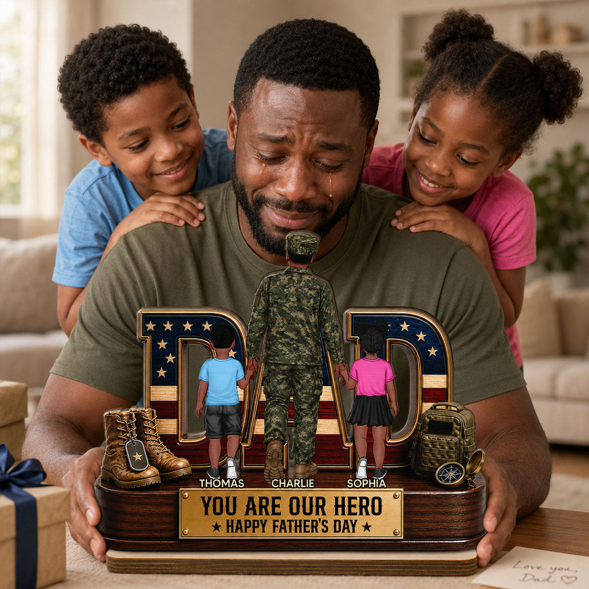 Nation Flag Military Dad You Are Our Hero - Personalized 2-Layered Wooden Plaque - Father's Day Gift For Dad, Husband