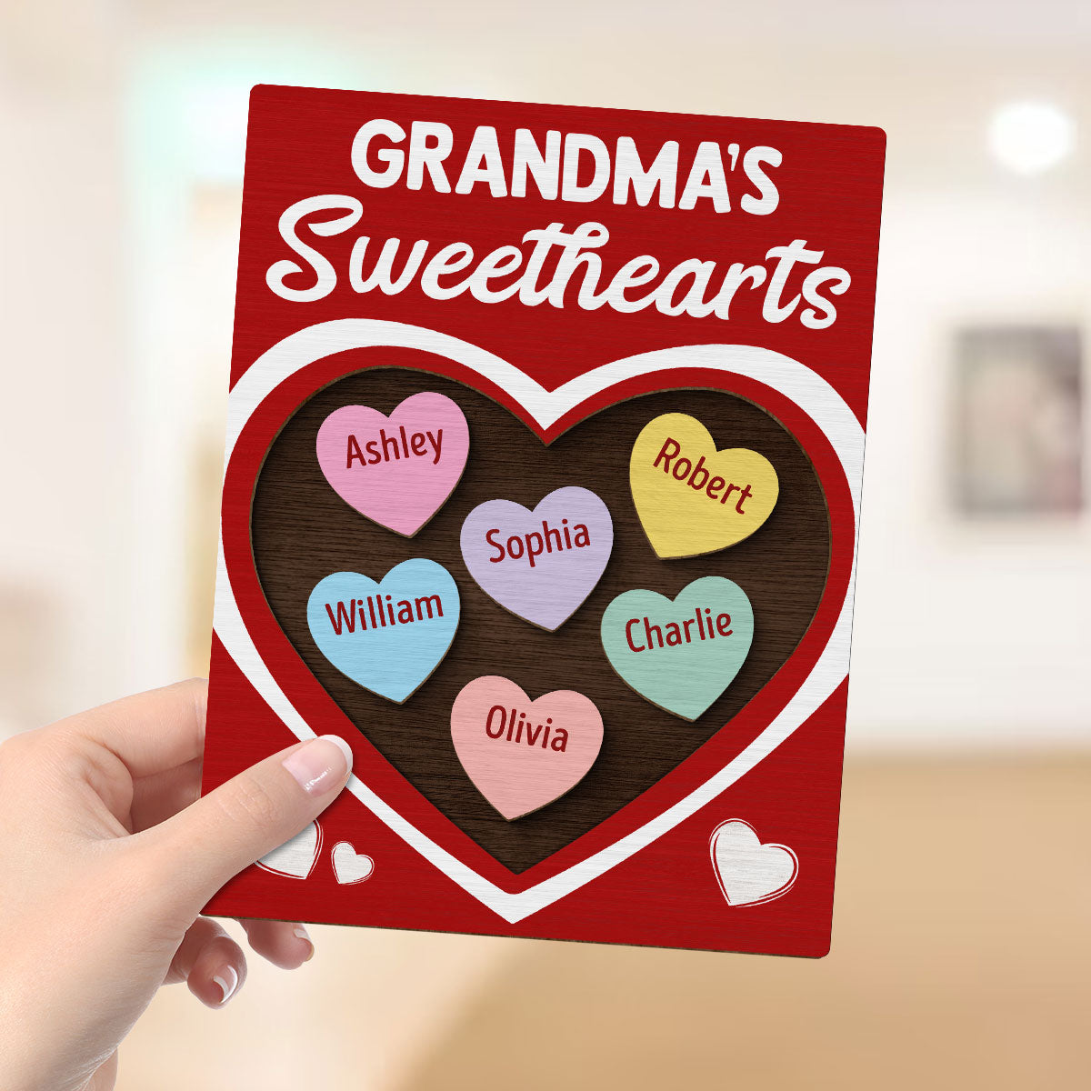 Grandma‘s Sweethearts Red Themed Valentine’s Day Gift For Grandma Personalized 2-Layer Wooden Plaque