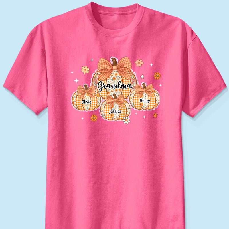 Lace Pattern Grandma Custom Pumpkins With Kids Names - Personalized Shirt - Gift For Grandmas, Fall Vibe Cozy Shirt