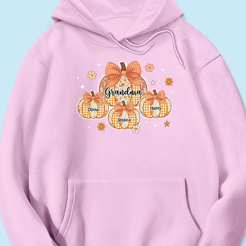Lace Pattern Grandma Custom Pumpkins With Kids Names - Personalized Shirt - Gift For Grandmas, Fall Vibe Cozy Shirt