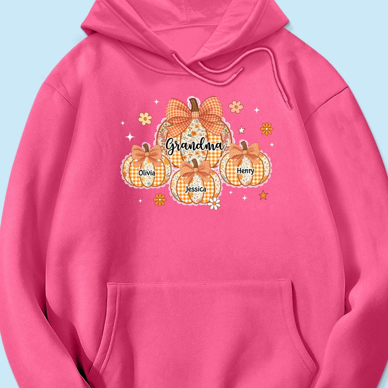 Lace Pattern Grandma Custom Pumpkins With Kids Names - Personalized Shirt - Gift For Grandmas, Fall Vibe Cozy Shirt