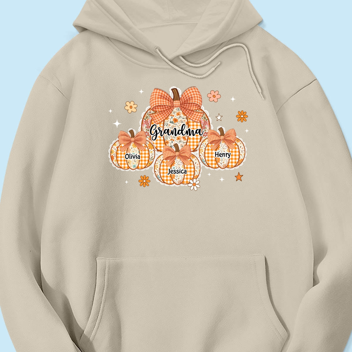Lace Pattern Grandma Custom Pumpkins With Kids Names - Personalized Shirt - Gift For Grandmas, Fall Vibe Cozy Shirt