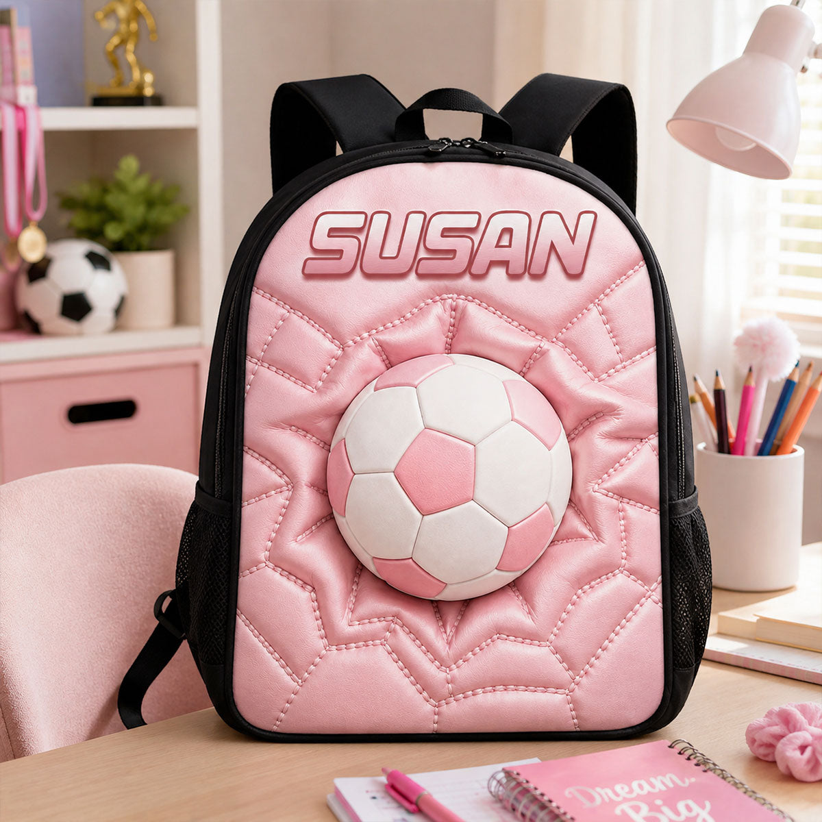 Soccer Ball Custom Name - Personalized Backpack - Back to School Trendy Design for Boys, Girls