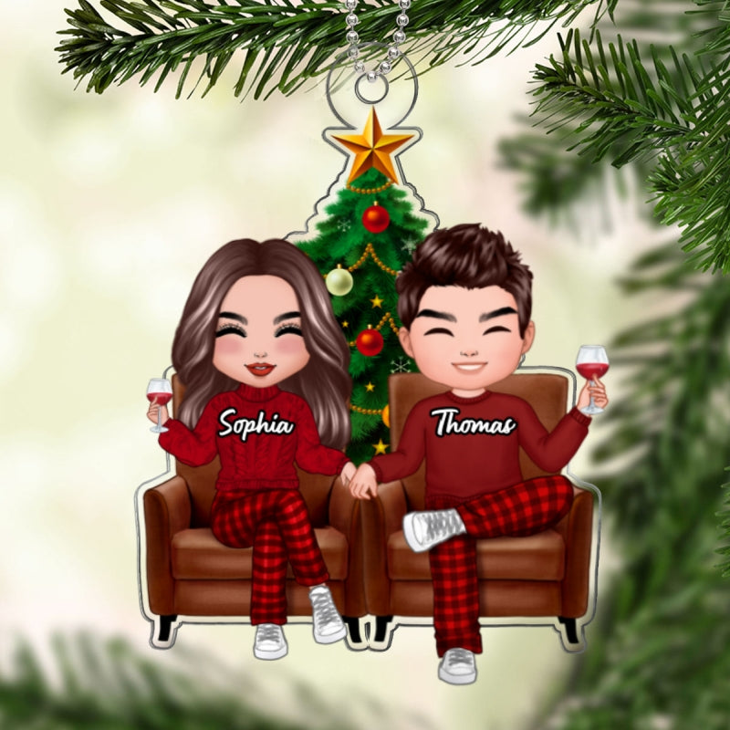 Doll Couple Sitting On Sofa Christmas Gift For Him For Her Personalized Acrylic Ornament