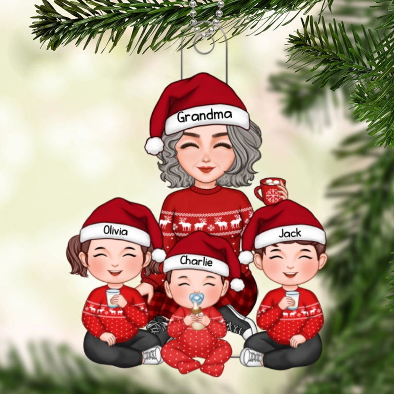 Cute Grandma Grandkids Sitting Gift For Grandson Granddaughter Personalized Acrylic Ornament