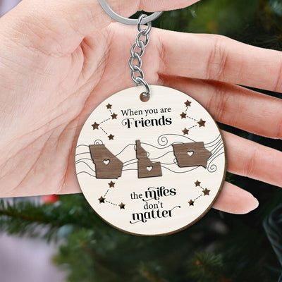Long Distance Family Friends Siblings Sisters Besties Personalized Wooden Keychain, Togetherness Christmas Gift
