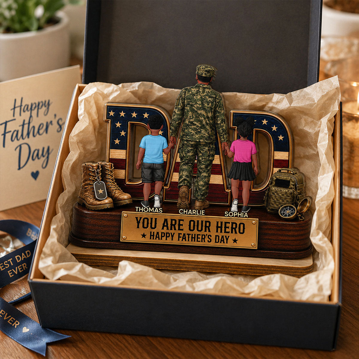 Nation Flag Military Dad You Are Our Hero - Personalized 2-Layered Wooden Plaque - Father's Day Gift For Dad, Husband