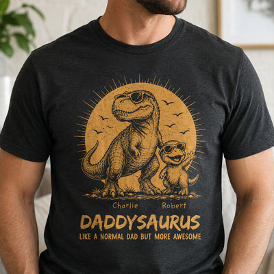 Retro Yellow Vintage Daddysaurus - Personalized Shirt - Funny Father's Day Gift For Dad, Husband