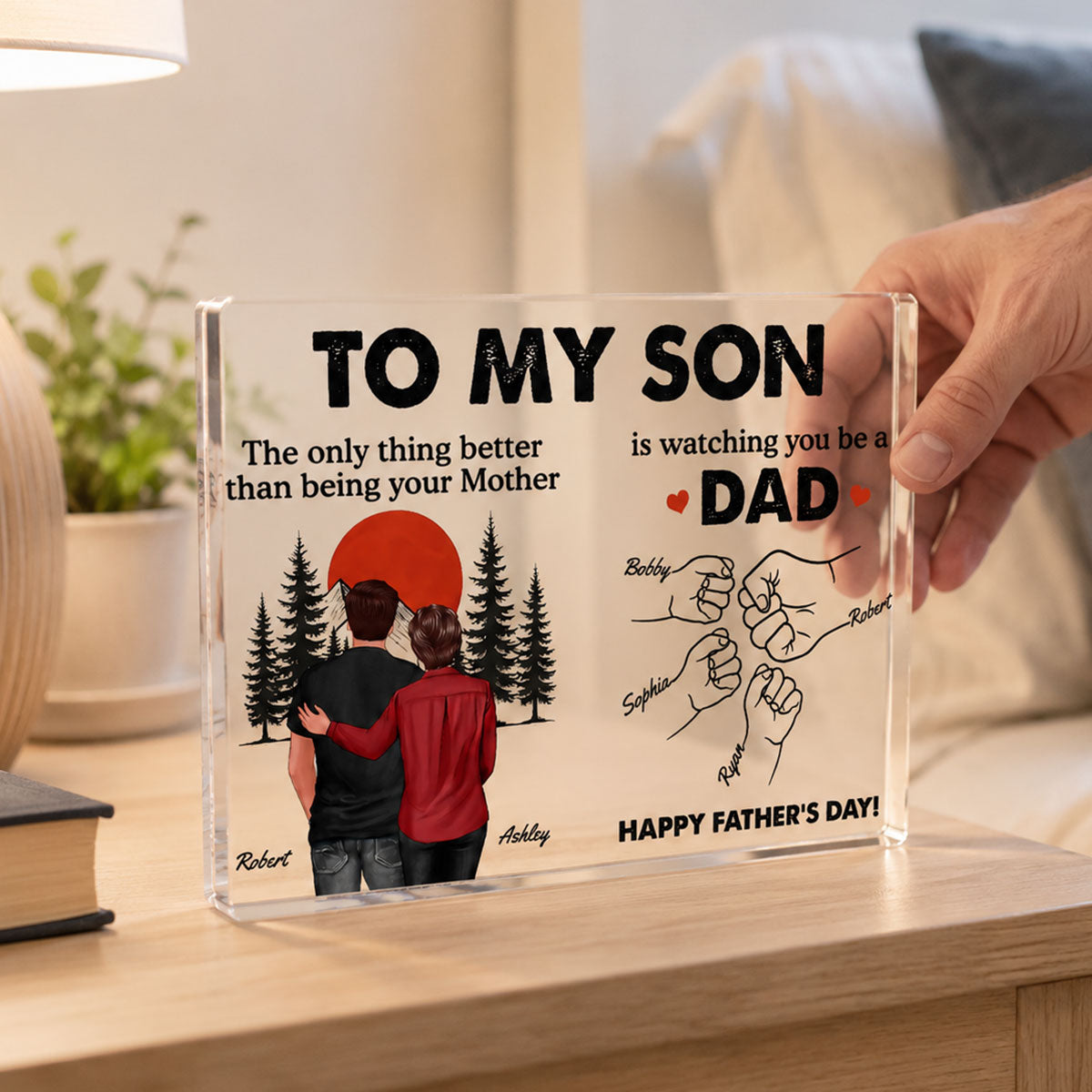 Retro Vintage Sunset To My Son Watching You Be A Dad - Personalized Acrylic Block Plaque - Father's Day Gift For Son
