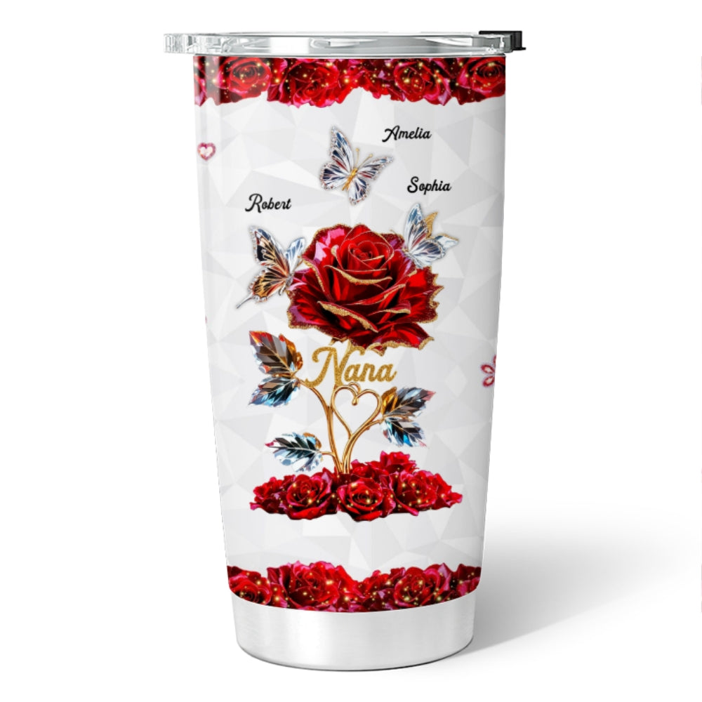 Beautiful Rose & Butterflies Gift For Grandma Mom 3D Effect Personalized Tumbler