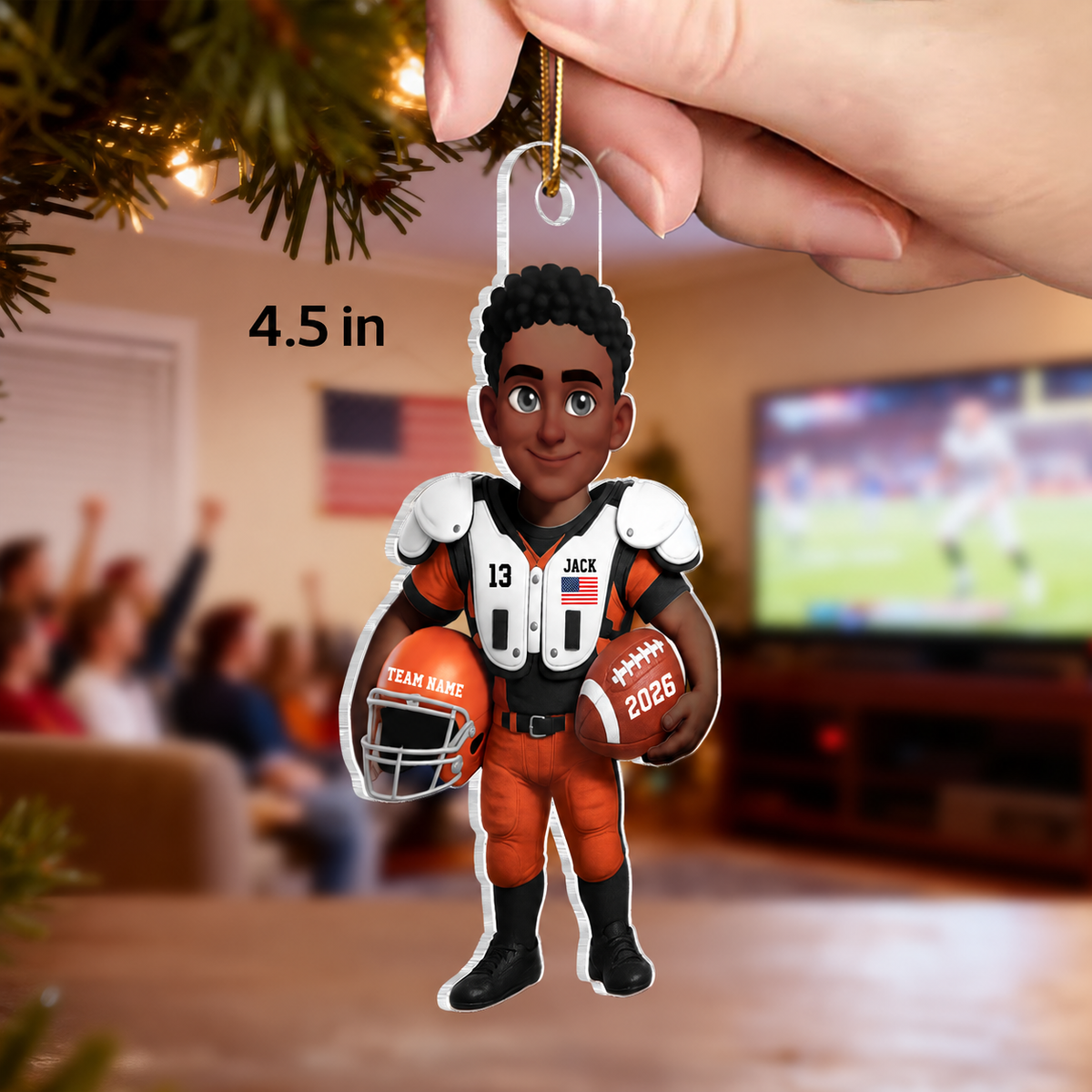 3D Effect Proud American Football Player - Personalized Acrylic Ornament - Gift For Football Lovers, Grandson, Son, Husband