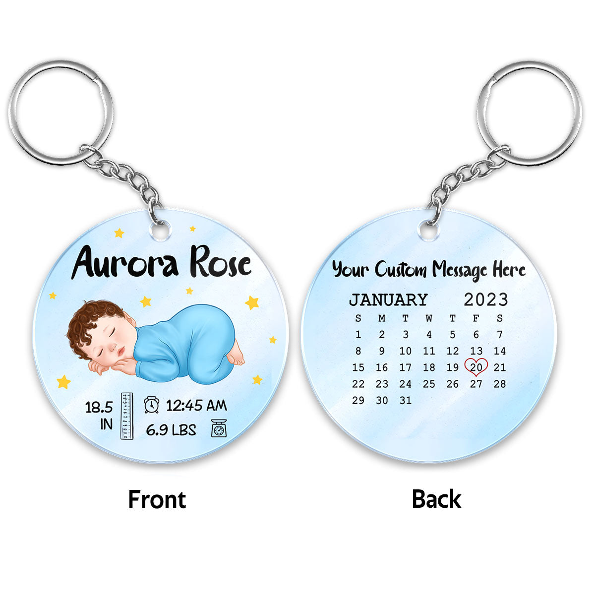 Baby Arrival New Baby Stats New Mom Gift Name Date Of Birth Weight Height Calendar Date Personalized Acrylic Keychain