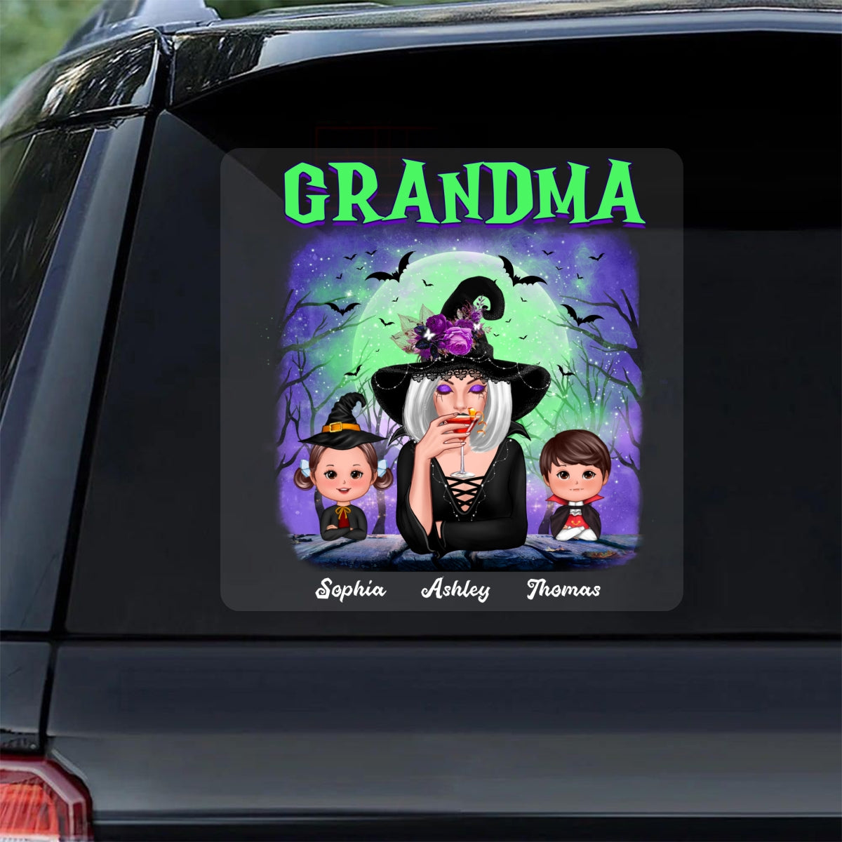 Green And Purple Halloween Grandma Witch Personalized Decal, Halloween Decor