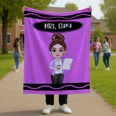 Teacher Crayon Personalized Blanket, Back To School Gift For Teacher