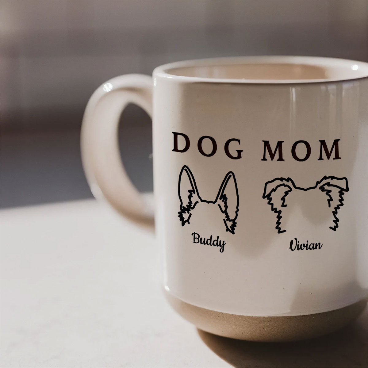 Dog Mom Dog Head Outline Personalized Pottery Mug, Gift for Dog Mom