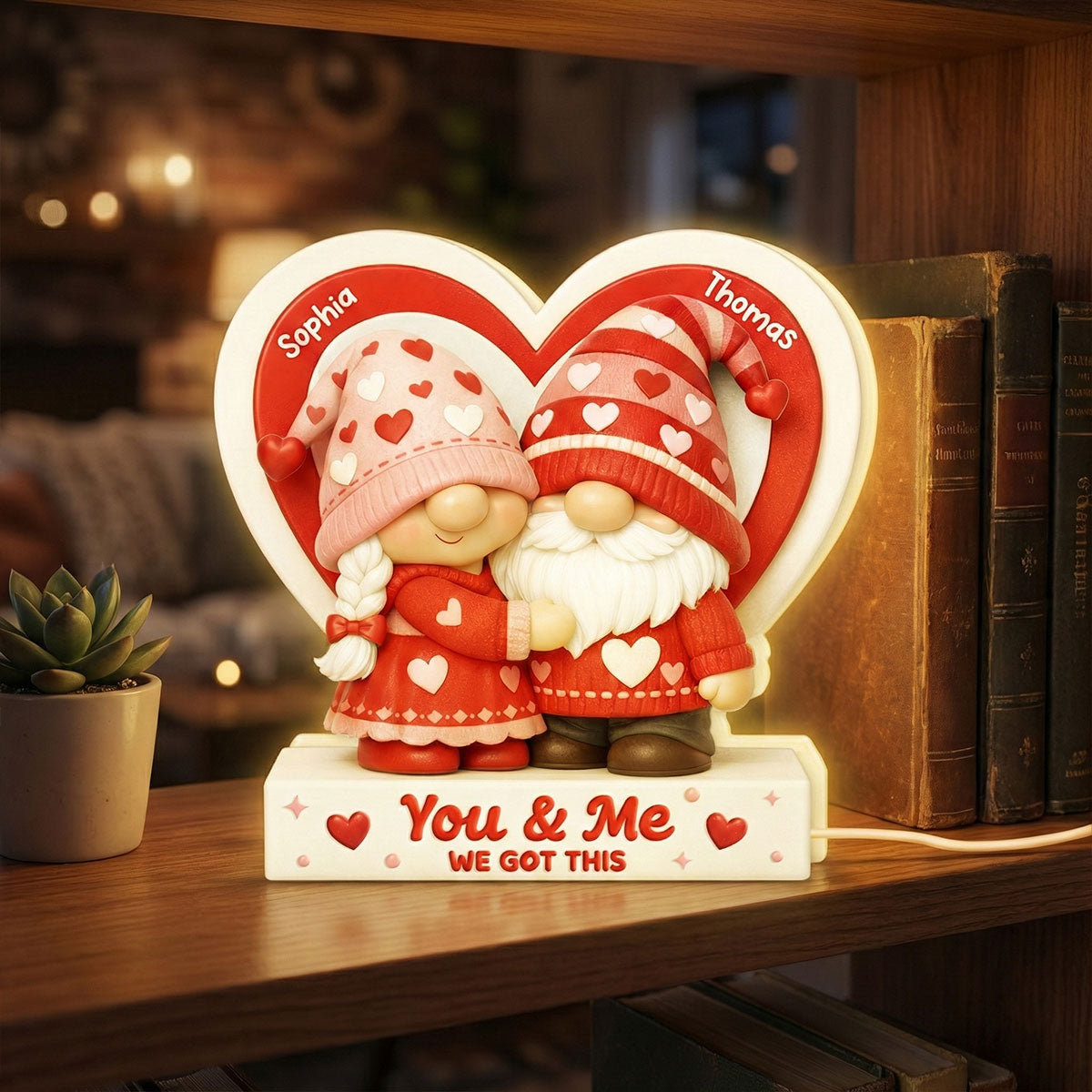 Eternal Love Gnome Couple - Personalized Light Box - Valentine's Day Gift For Couple, For Him, For Her