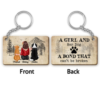A Girl And Her Dogs A Bond Can‘t Be Broken Personalized Wooden Keychain