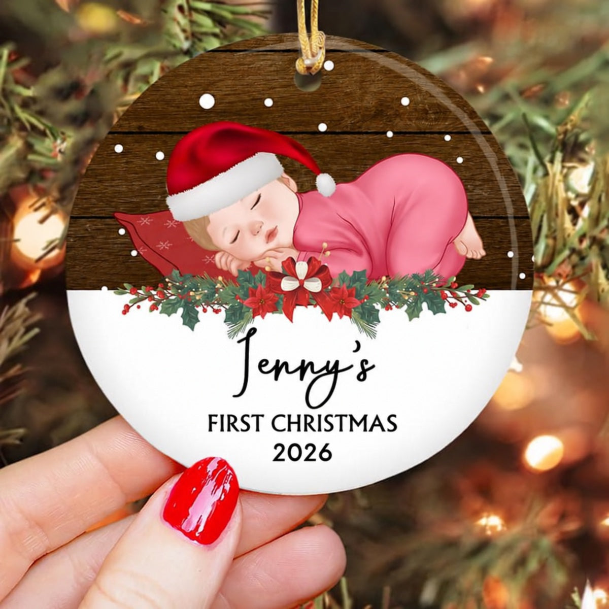 Baby Snow First Christmas Personalized Circle Ornament