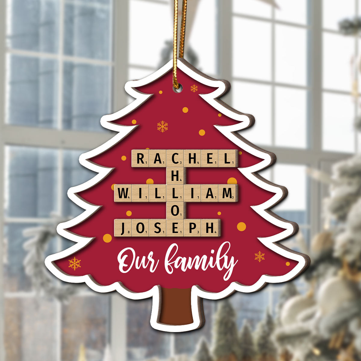 Family Names Puzzle Crossword In Christmas Tree Personalized 2-Layer Wooden Ornament, Christmas Gift For Family