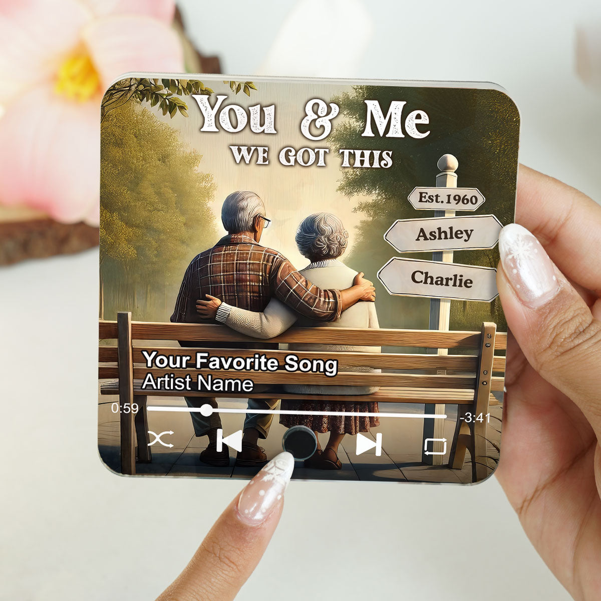 Old Couple Sitting On The Bench Personalized Music Fridge Magnet, Heartfelt Gift For Couple, For Him, For Her, Boyfriend, Girlfriend, Husband, Wife