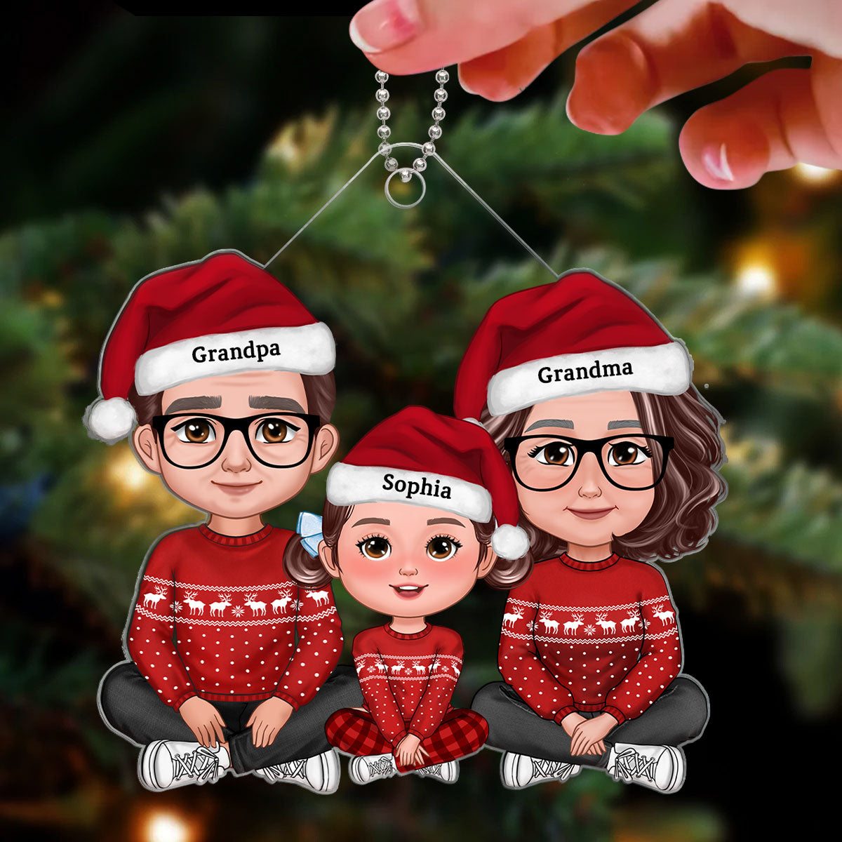 Cute Grandma Grandpa Grandkid Crossed Legs Personalized Acrylic Ornament