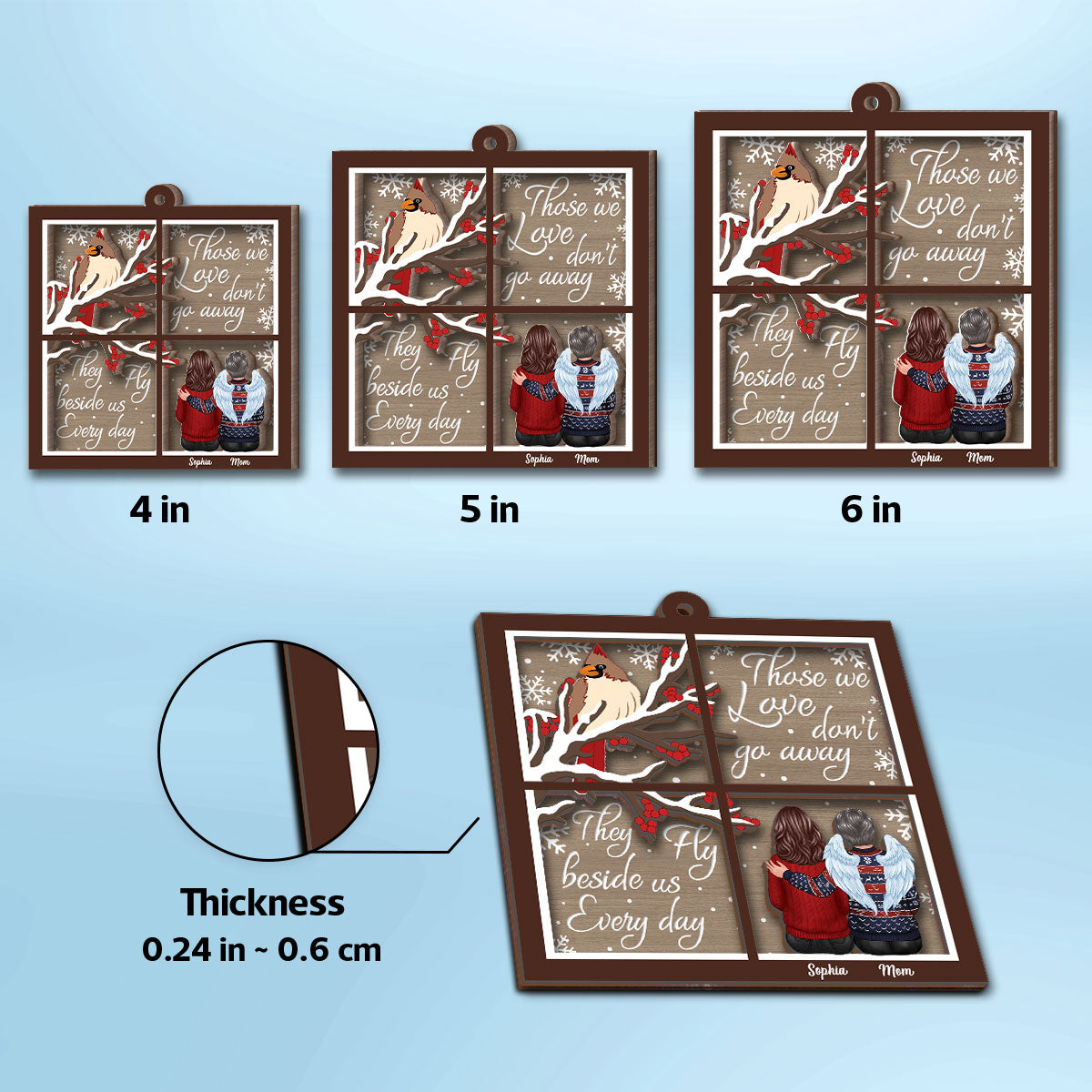 Cardinal Memorial Window Shaped Personalized 2-Layer Wooden Ornament
