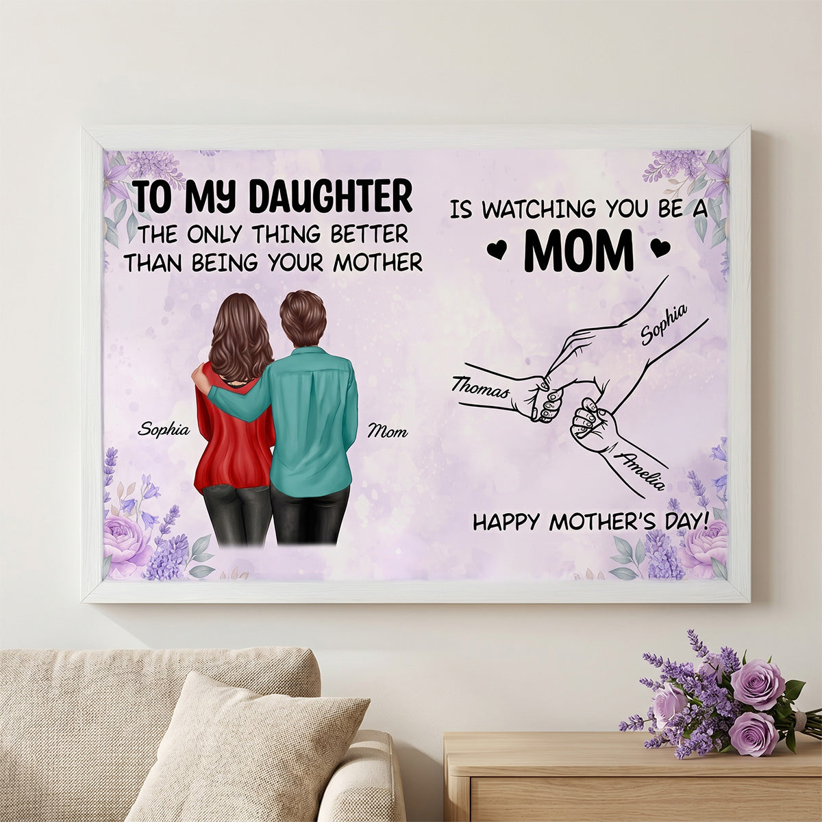 To My Daughter Watching You Be A Mom Flower Floral Purple Tone - Personalized Poster - Mother's Day Gift